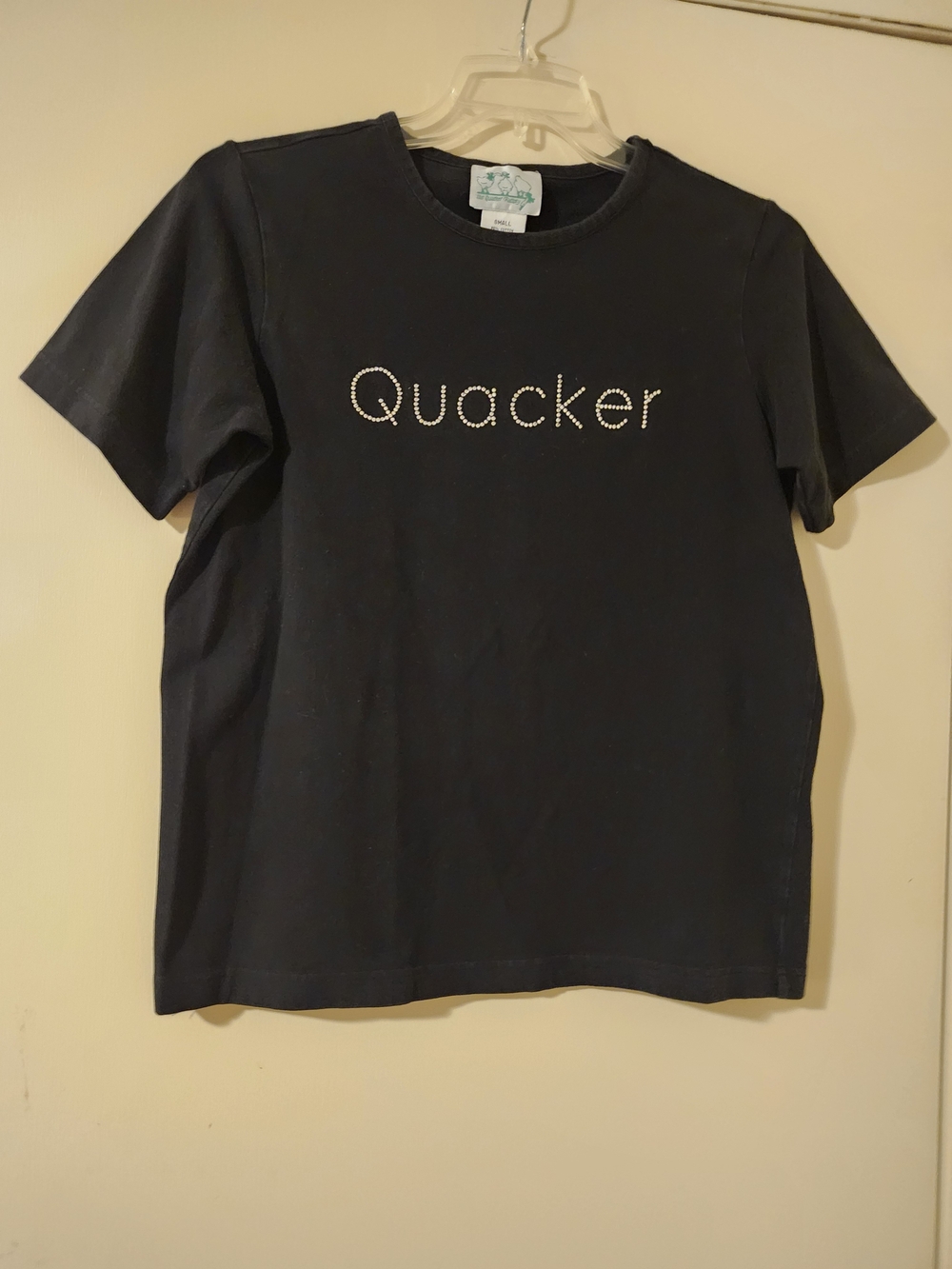 Quacker Factory Black Short-Sleeve Tee with Rhinestone Logo